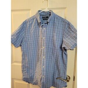 Cremieux Mens Button Up Short Sleeve Blue Stripe Size Large